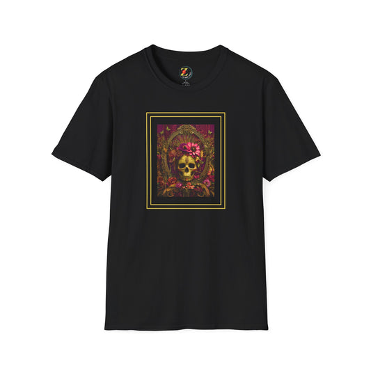 Gorgeous Golden Skull & Flowers Halloween/Day of the Dead Artistic Tshirt