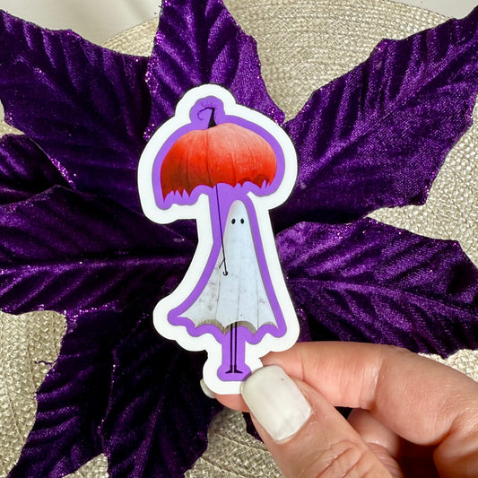 Gus and His Magic Flying Pumpkin Umbrella, 3" Halloween Ghost Vinyl Sticker