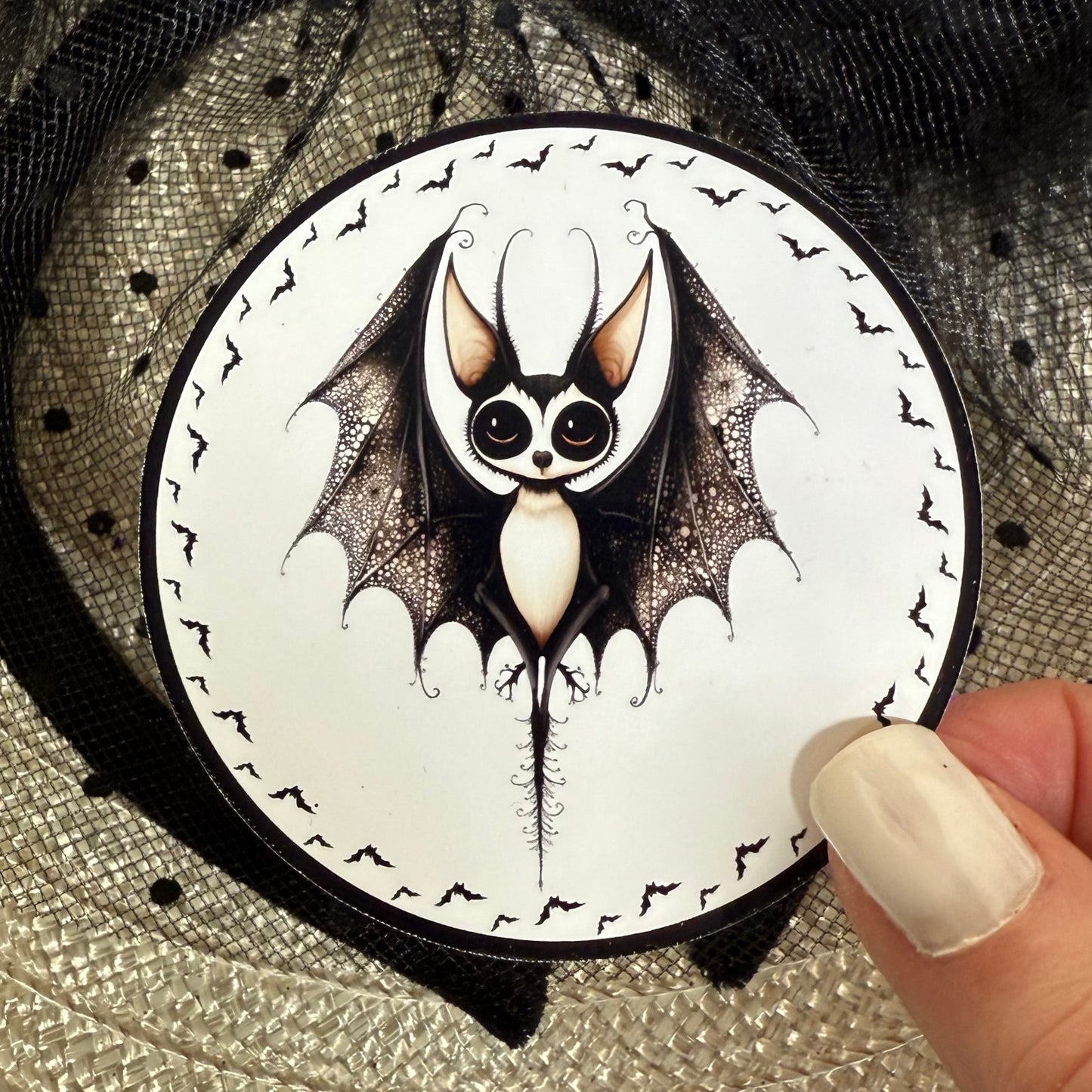 Bo Bat, 3" Glossy/Pearlescent Halloween Goth Bat Sticker