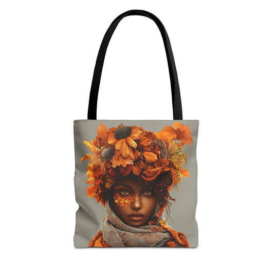 Makayla Fall-Themed Floral Tote Bag (Gray/Brown)