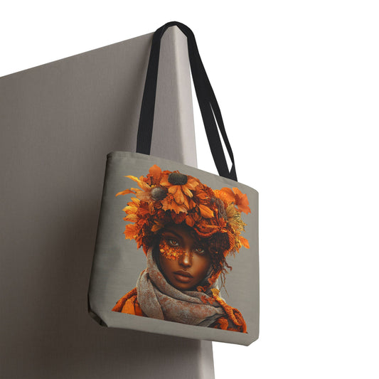 Makayla Fall-Themed Floral Tote Bag (Gray/Brown)
