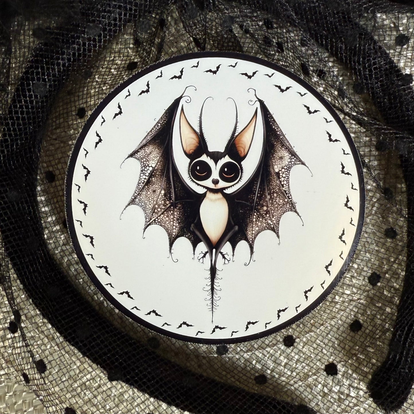Bo Bat, 3" Glossy/Pearlescent Halloween Goth Bat Sticker