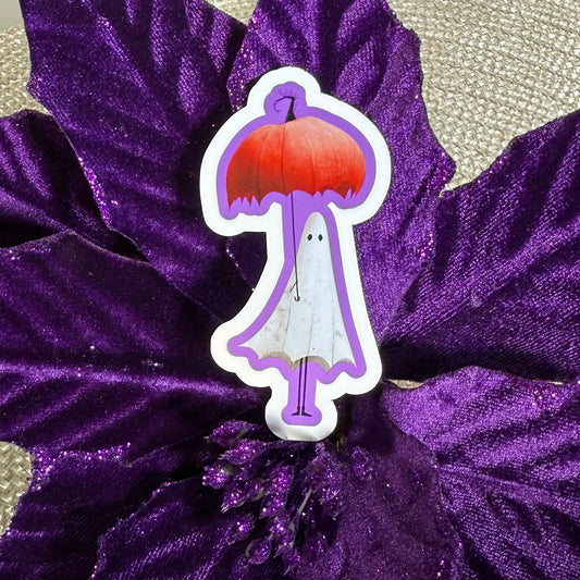 Gus and His Magic Flying Pumpkin Umbrella, 3" Halloween Ghost Vinyl Sticker