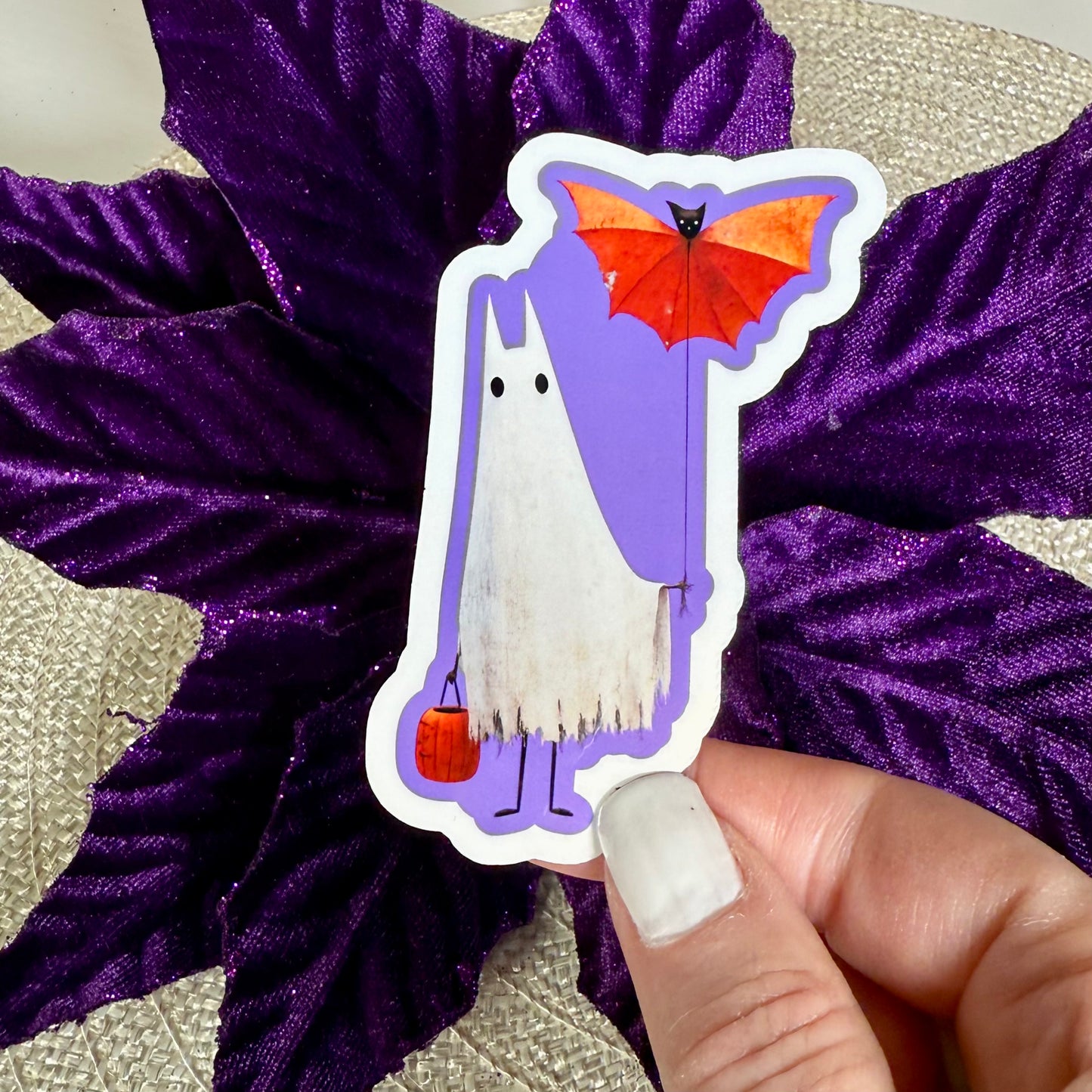 Bat-Wanna-Be-Ghost 3" Cute Halloween Ghost Vinyl Sticker